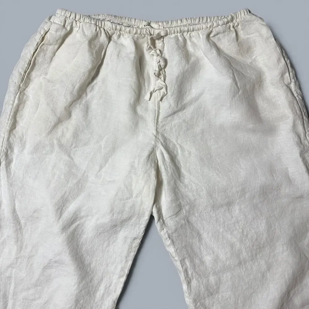 Everlane European Flax Linen Drawstring Pants Womens Size L Off White Pull On